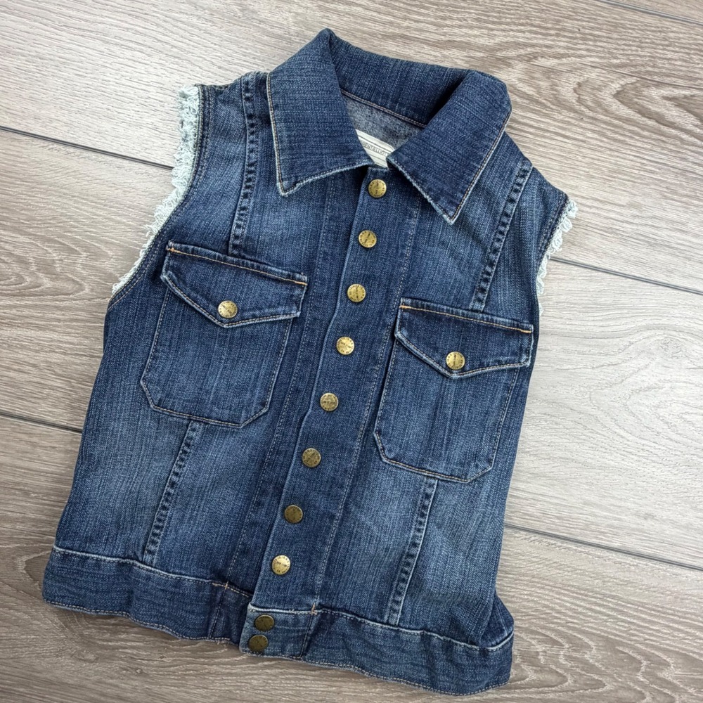 Current/Elliott Womens Denim Vest The Sleeveless Snap Jacket Blue 1